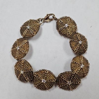 Designer Gold Tone SS Cz Disk Link Bracelet Signed TT 7'' [095DUB]