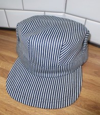 Vintage Made in USA Hickory Stripe Engineer CAP Snapback Railroad Conductor HAT