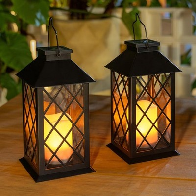 [2 Pack] TAKE ME Black 14'' Solar Lanterns Outdoor Waterproof Garden Lanterns ...
