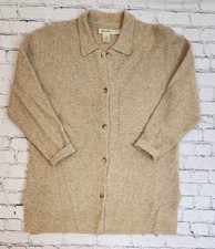 VINTAGE 90s Eddie Bauer Lambswool Cardigan Sweater Womens Size Large Beige