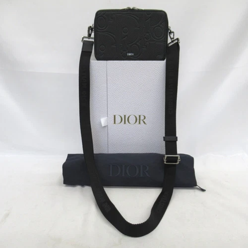 AUTH CHRISTIAN DIOR POCHETTE ZIPPÉE SAC BANDOULIÈRE GRAVITÉ CUIR NOIR FEMME F/S