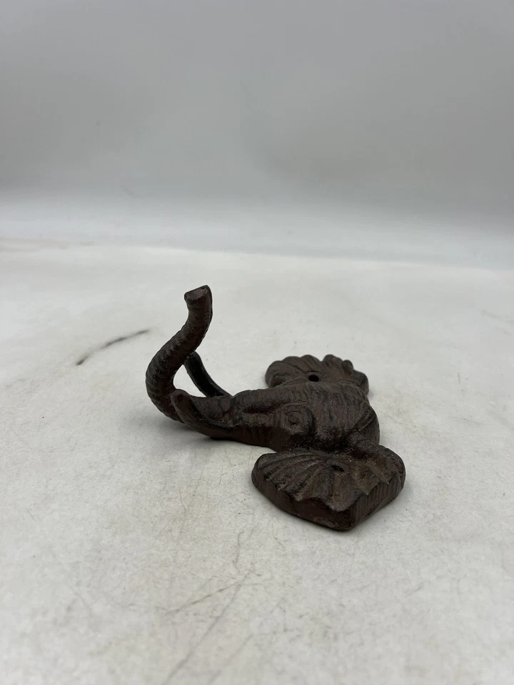 Elephant Head Cast Iron Wall Hook Rustic Animal Decor Coat Towel Key Hanger - Image 3 of 4