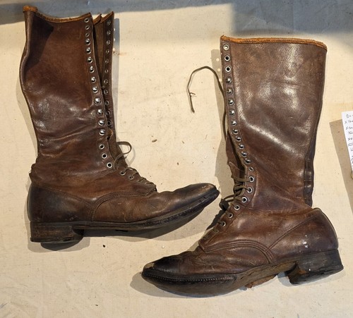 Lace up Vintage Brown Leather Riding Boots Early 20th Century Trench Calvary
