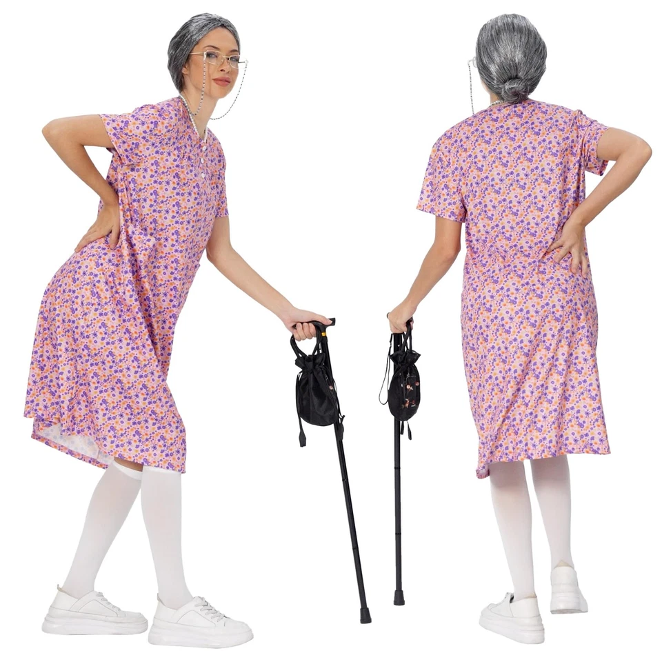 Old Lady Costume for Women, Halloween 100 Days of school Old Person Costume, ... - Image 2 of 4