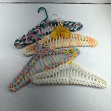 Lot Of 4 Vintage Crochet Handmade Clothes Hangers Yarn Covered Cottagecore