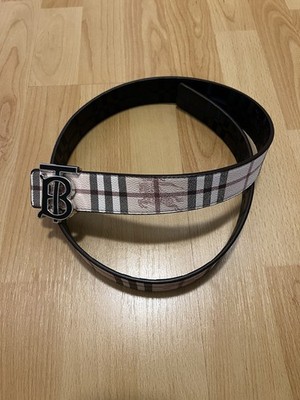 Burberry London Gürtel 110 Cm Schwarz Beige Kariert Leder Unisex Herren Damen