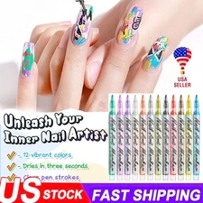 12 Colors Nail Art Pens Set, 2026 New DIY Nail Art Markers Drawing Painting Line