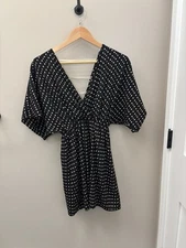 Sage made in USA vintage dress size small black and white white deep V mini dres