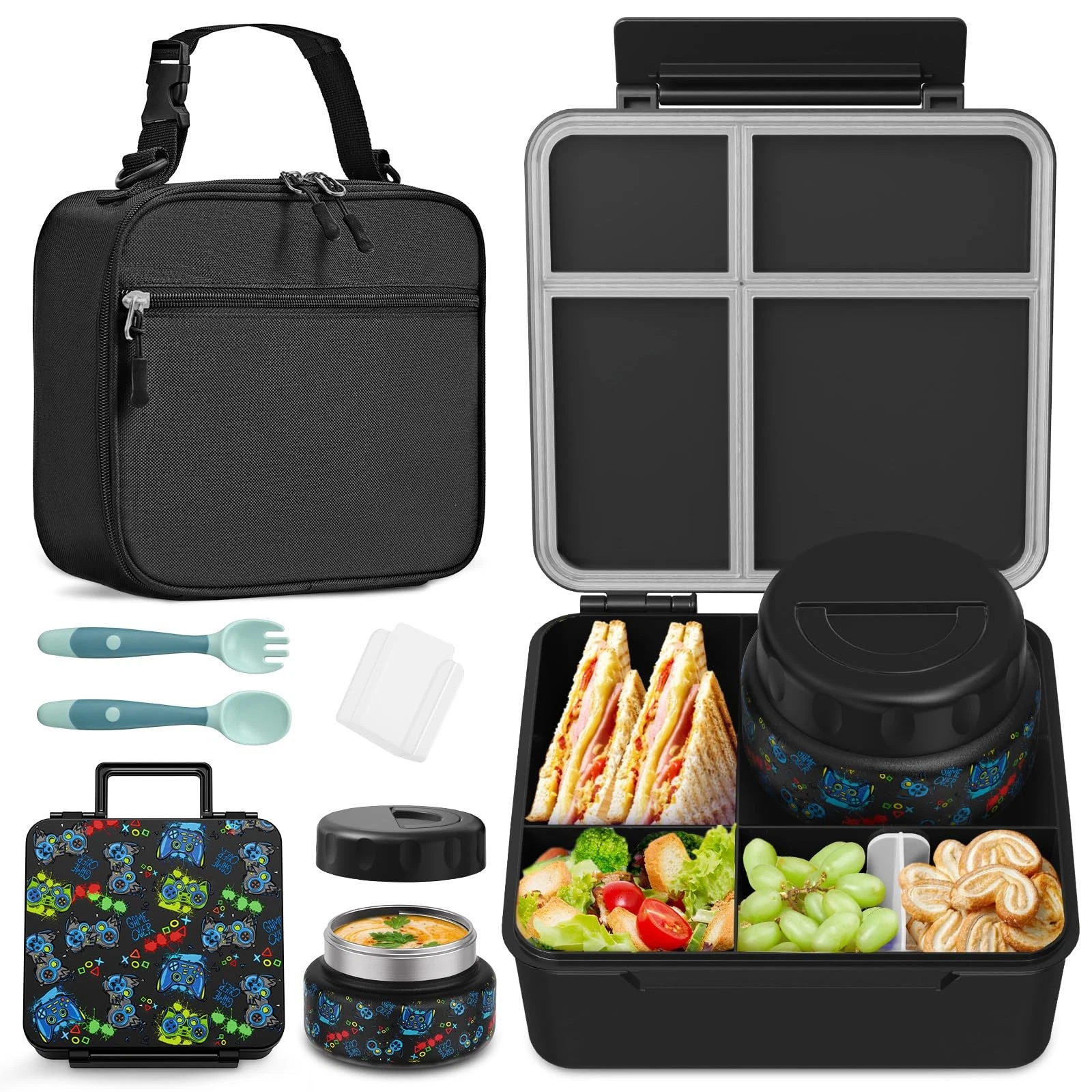 Bento Box for Kids with Thermo Food Container (9oz), 4-Compartment Lunch Box,...