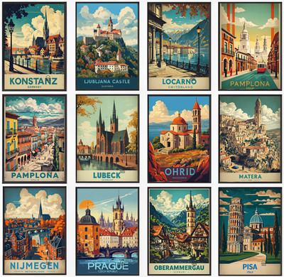 Vintage Reise Poster Stadt Retro Fantasy Stadtbild Kneipe Wandbild Deko A5 A4 A3
