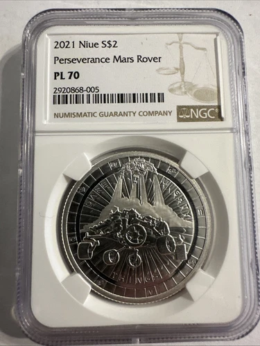 2021 Niue 1 oz Silver $2 Perseverance Mars Rover .9999 Fine Silver NGC PL 70 1/2
