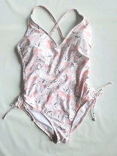 Kona Sol One Piece Bathing Suit Swim Womens Large Pink Tropical Leaf Print Bow
