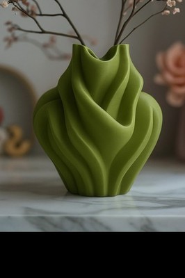 Stoffvase olivgrün 28 cm weich und zart geschwungen