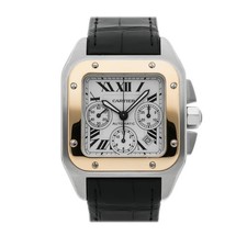 Cartier Santos 100 Chronograph Steel Gold Automatic 42mm Strap Watch W20091X7