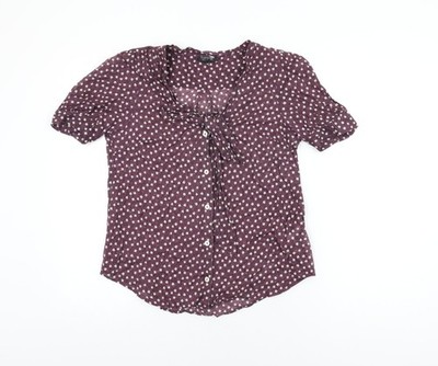 Topshop Damen Lila Blumenmuster Baumwolle Basic Knopfleiste Größe 10 Rundhalsausschnitt