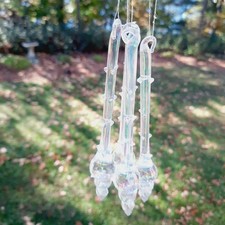 Set Of 4 Clear Glass Finial Teardrop 6" Icicle Christmas Ornaments
