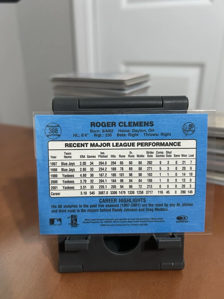 2002 Donruss Originals Roger Clemens 1988 Card #368 - New York Yankees - Image 2 of 2