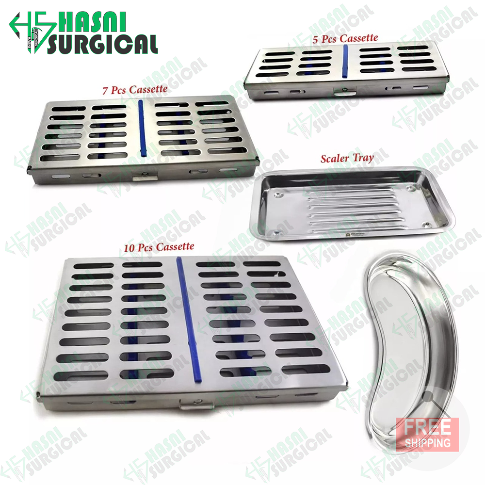 Premium Steel Dental Sterilization Cassette – 5/7/10-Piece Scaler & Kidney Trays