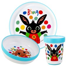Bing 3pcs Reusable Bicolor Kids Tableware Set Plate, Bowl & Tumbler, BPA Free