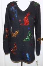 Vintage NOS Black Silk Angora Sweater Sequin Shoes Small B40 Work in Progress  