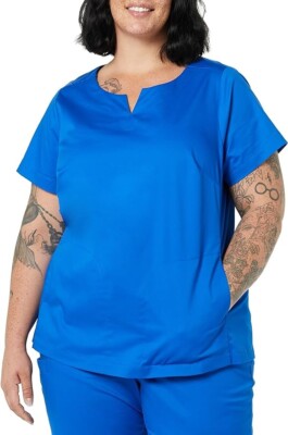 Amazon Essentials Women's Classic Fit Split Neck Crew Scrub Top 2XL Royal Blue