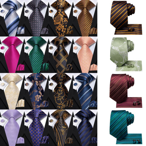 Cravates en soie pour hommes jacquard cravate de poche boutons de manchette carrés pour mariage d'affaires - Photo 1/251