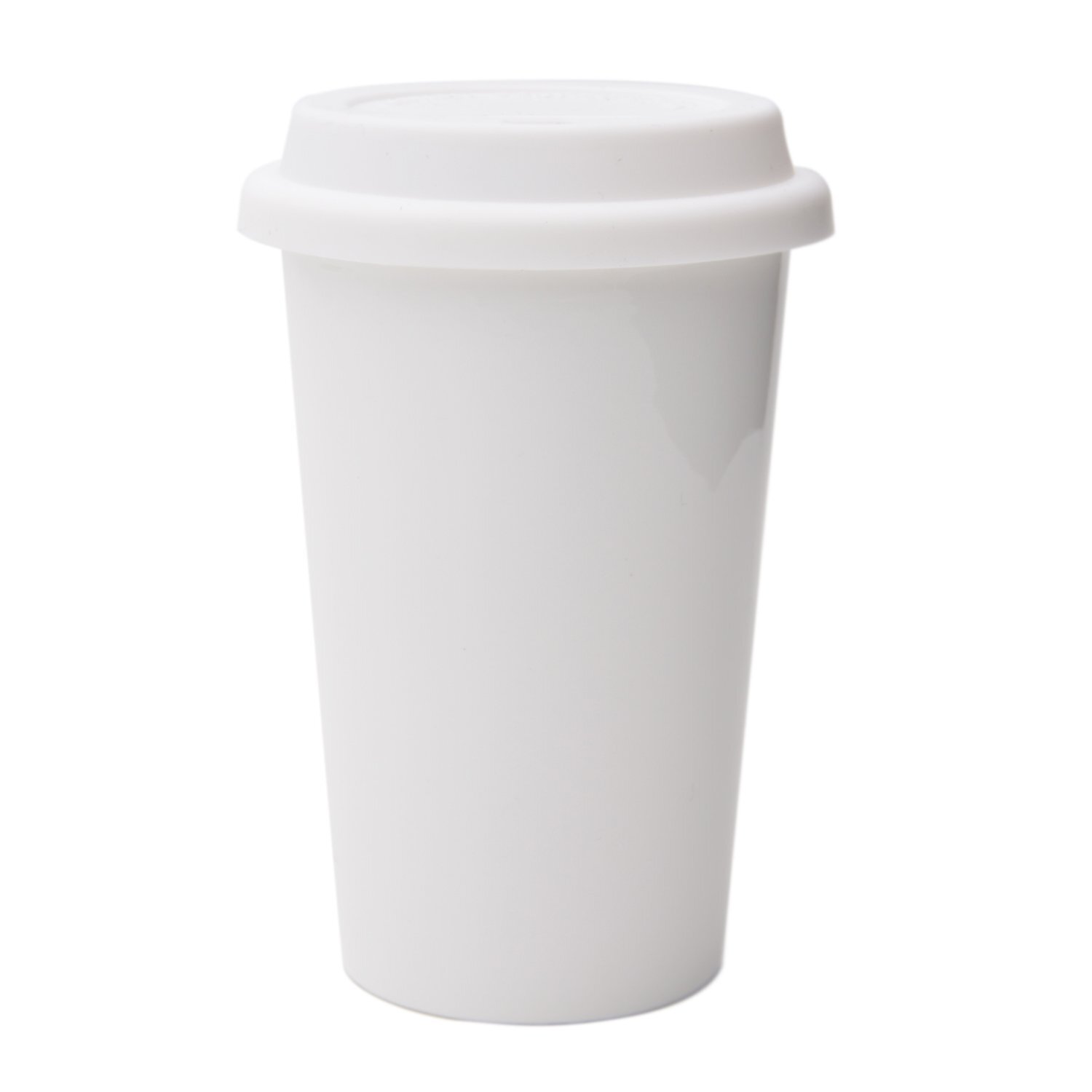 Reusable Double Wall Insulated White Ceramic Travel Coffee Cup With Lid & Sleeve