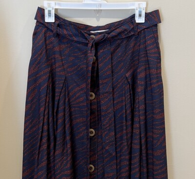 Boden Womens Midi Skirt US Sz 8 Blue Animal Print Pleated Belt Preppy Normcore
