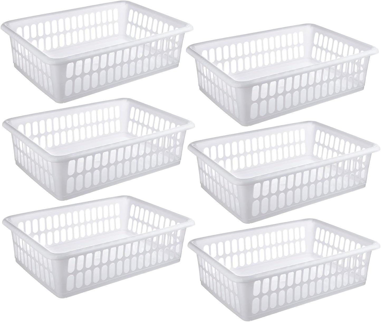 6 Pack - Plastic Storage Organizing Basket, Cabinet Shelf Kitchen Drawer Refrige