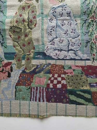 Christmas fabric tapestry pillow cover block boy girl looking window Vtg 18"x19" - Picture 3 of 6