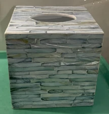 Aqua Blue Mother of Pearl Cube Tissue Box Cover Decorative Napkin Dispenser