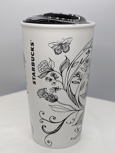 2014 Starbucks Floral Heart Butterfly Ceramic DoubleWall Travel Mug Tumbler 12oz - Picture 4 of 12
