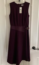 Calvin Klein Dress Purple Plum Formal Midi Dress With Buckle Lined Sz 4 Career