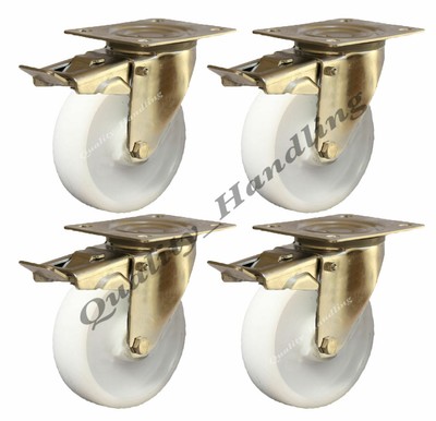4 - 160mm - Edelstahl Nylon gebremste Rollen je 300kg Schwerlast nicht markie...