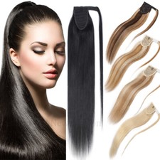 100 Real Remy Human Hair Extensions Wrap Around Clip in Ponytail 110g Thick 24"