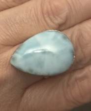 Vintage estate sterling silver Larimar teardrop ring size 7.5