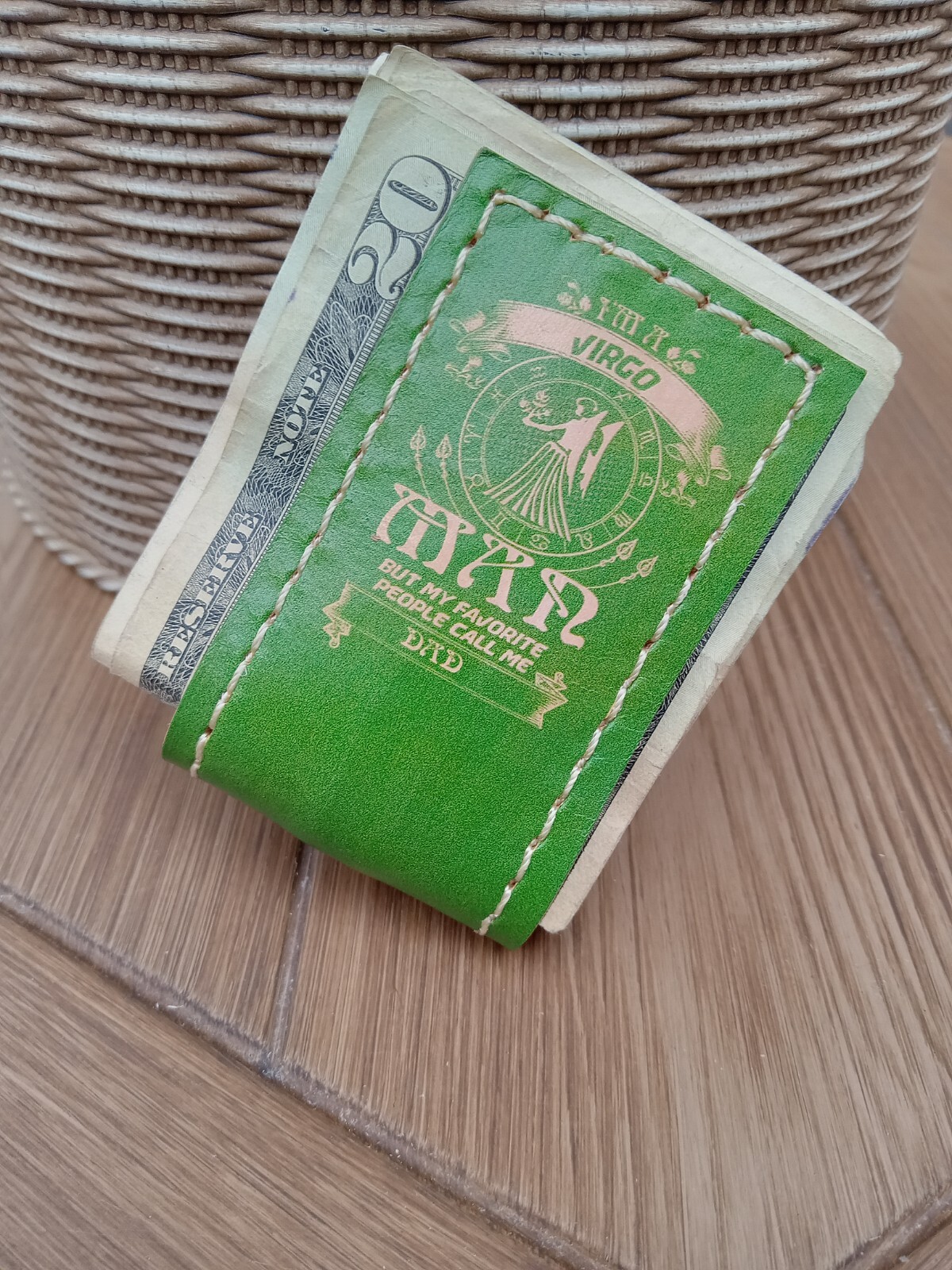 Green Genuine Leather Virgo Zodiac Money Clip for Men & Boys-image
