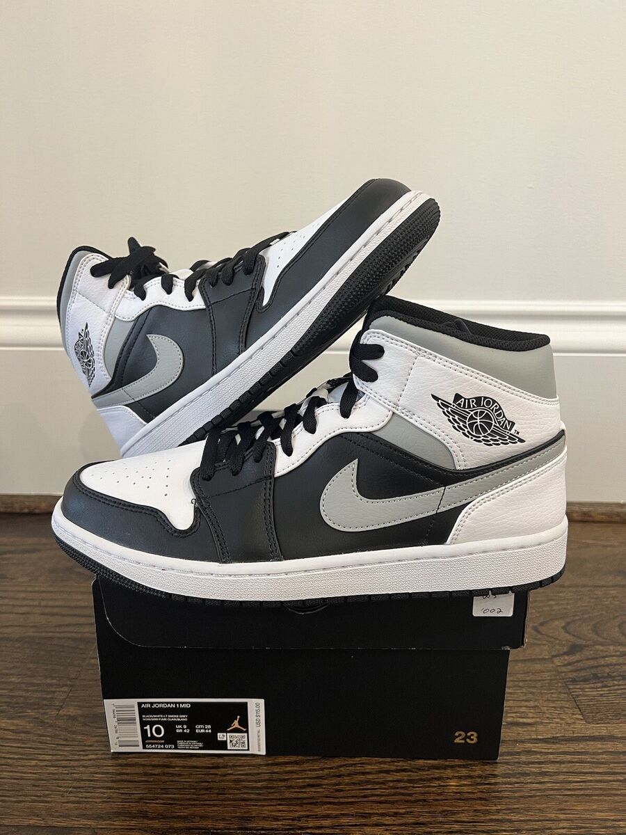 NIKE AIR JORDAN 1 MID WHITE SHADOW 554724-073 BLACK LIGHT SMOKE