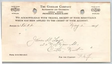 Gorham Company Silversmiths Goldsmiths - 1924 "Leys" Billhead Receipt