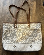 Myra Bag Xl Western Weekender Tote Hair On Cowhide Leather & Gray Canvas