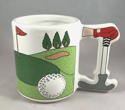 Vintage Golf Themed Coffee Mug Cup Stoneware with Green, Ball and Club 1990  | eBay