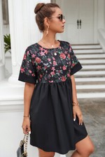Two Tone Floral Print Dress