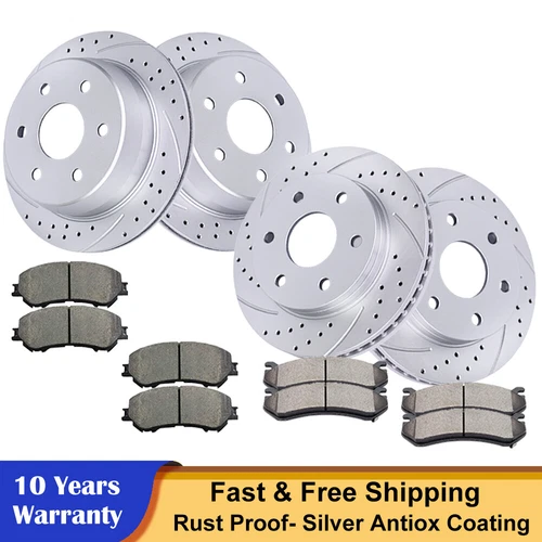 For Chevy Silverado GMC Sierra 1500 Yukon Front Rear Drilled Rotors Brakes Pads