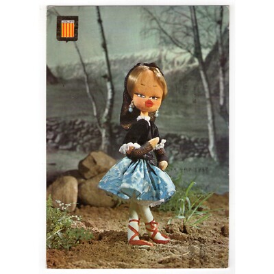 Postcard doll card from Spain, doll in Spanish costume, costume doll