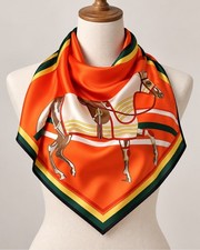 Orange Horse Print Square Scarf Equestrian Style
