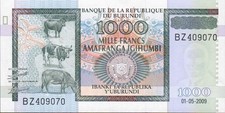 Burundi 1000 Francs 2009, UNC, COW AFRICA BANKNOTE P-46 BEST SELLER