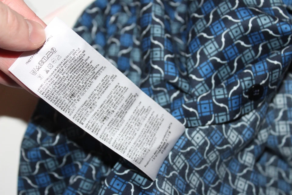 $448 Etro Milano Mens 44 17.5 Button Up Shirt Blue Geometric Italy Made (US XL) - Image 4 of 4