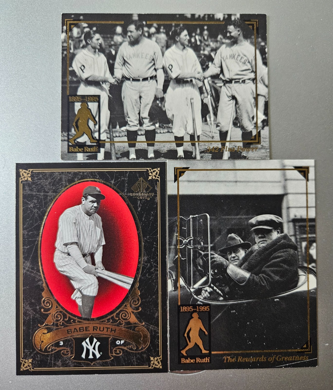 Babe Ruth 3 Caed Lot 1995 Megacards #9 and #18 / 2007 SP Legendary Cuts #54
