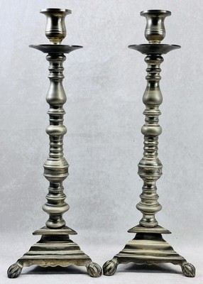 Tchotchkes Mission Hills CA Silver Plated Over Brass Candlesticks Pair 15.5 Inch
