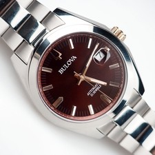 Bulova Surveyor Stainless Steel Burgundy Dial Automatic 98B422 Men's Watch 39 mm